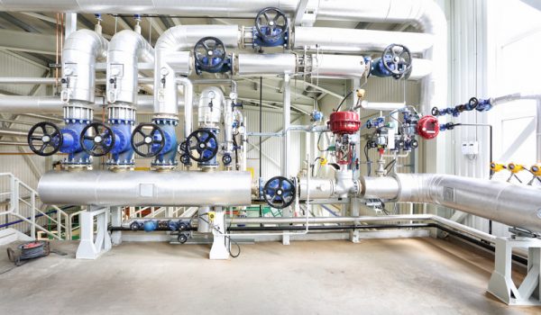 Instruments of measurement Modern and new boiler room equipment with many instruments of measurement.